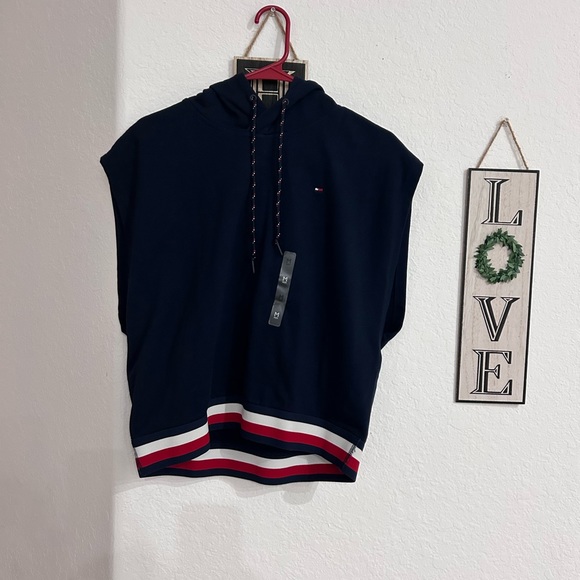 TOMMY HILFIGER • Women’s Sleeveless Blue Hoodie • sz Med - Picture 3 of 6